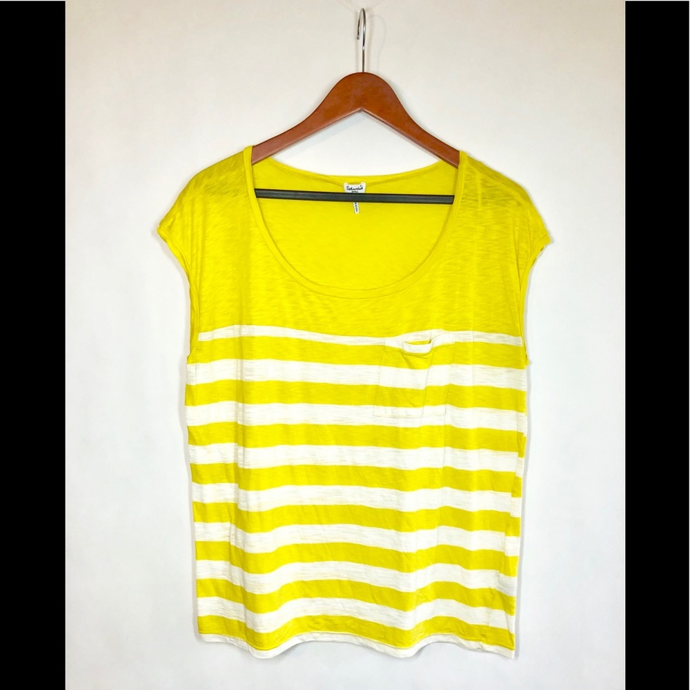 Splendid Scoop Neck Jersey Top- Yellow/White
